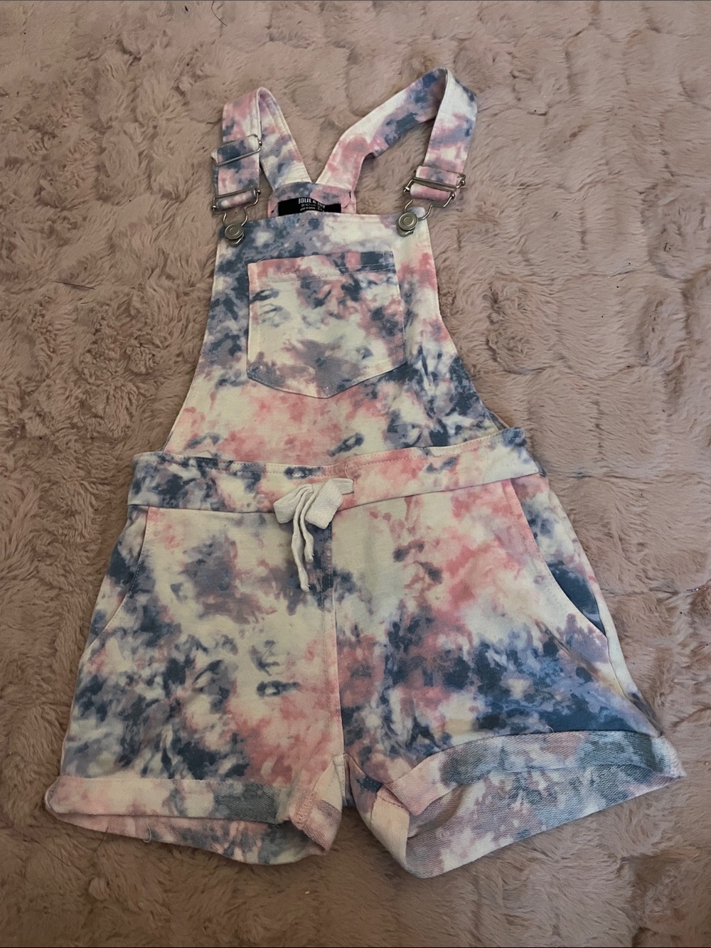 Kids Tie-Dye Pink & Blue Short Overalls
